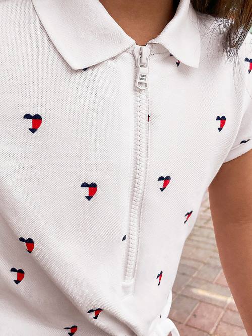 Tommy Hilfiger Adaptive Signature Heart Print Polo Elbise Kiz Çocuk Beyaz | TH481QWS