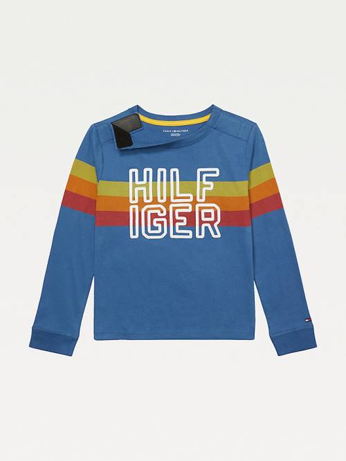 Tommy Hilfiger Adaptive Stripe Logo Long Sleeve Tişört Erkek Çocuk Mavi | TH350GBD