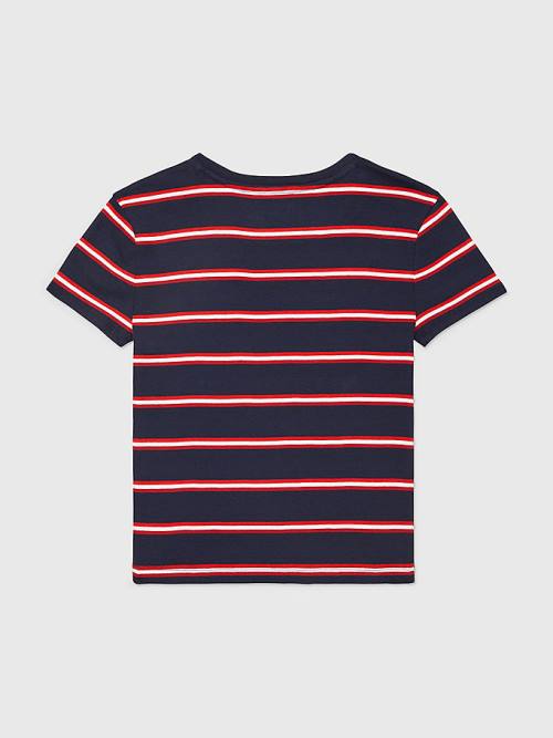 Tommy Hilfiger Adaptive Stripe Multicolour Logo Tişört Kadın Mavi | TH763UFW