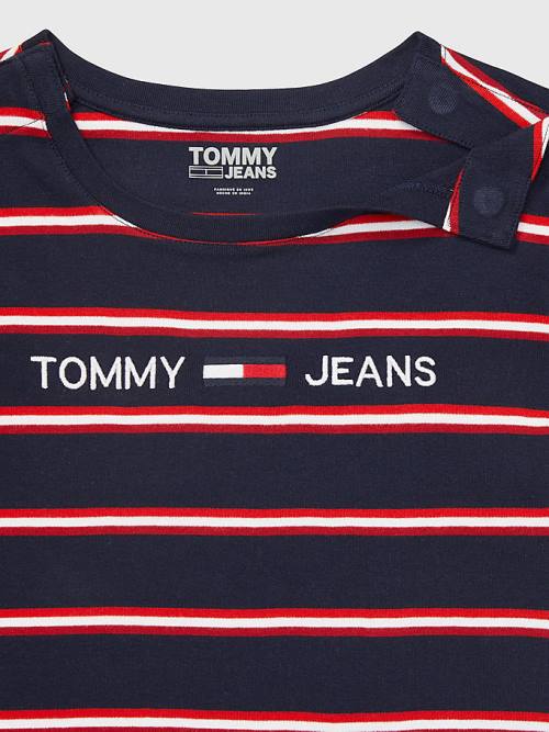 Tommy Hilfiger Adaptive Stripe Multicolour Logo Tişört Kadın Mavi | TH763UFW