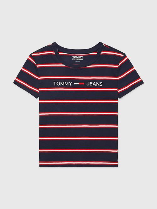 Tommy Hilfiger Adaptive Stripe Multicolour Logo Tişört Kadın Mavi | TH763UFW