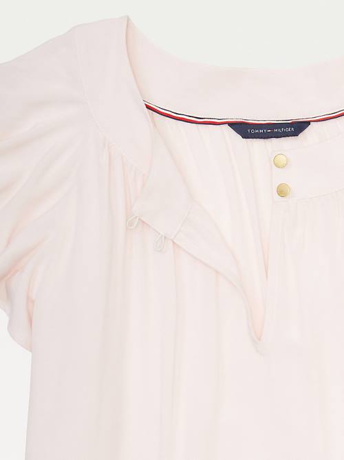 Tommy Hilfiger Adaptive Viscose Butterfly Sleeve Top Tişört Kadın Pembe | TH360TGQ