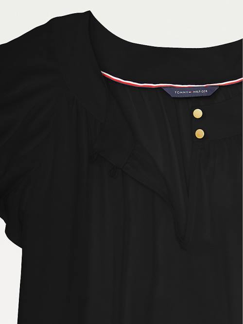 Tommy Hilfiger Adaptive Viscose Butterfly Sleeve Top Tişört Kadın Siyah | TH725BFU