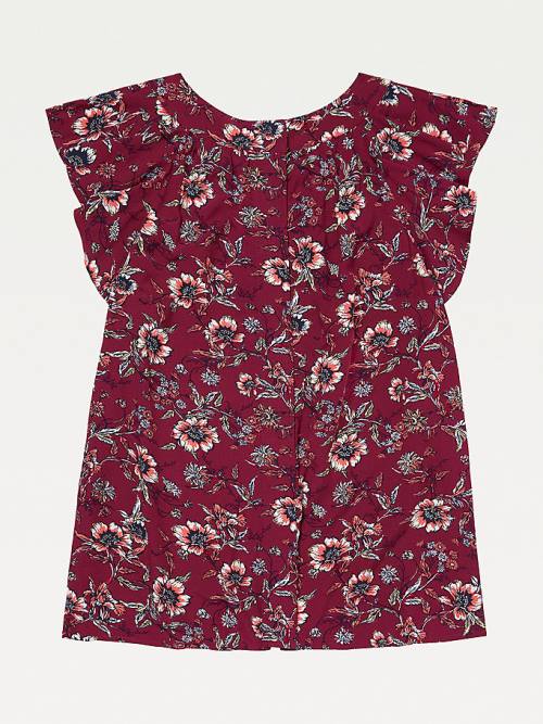 Tommy Hilfiger Adaptive Viscose Floral Print Top Tişört Kadın Kırmızı | TH518FYR