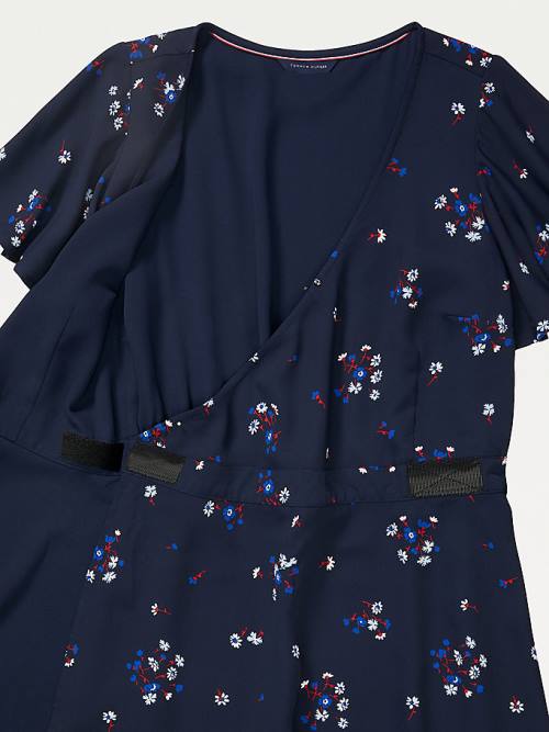 Tommy Hilfiger Adaptive Wrap Floral Print Elbise Kadın Mavi | TH745SUD