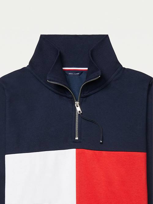 Tommy Hilfiger Adaptive Zipped Neck Flag Sweatshirt Kadın Mavi | TH137MQV