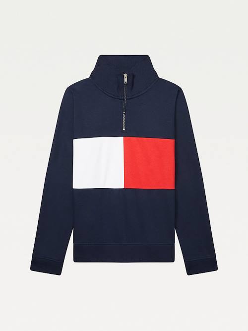 Tommy Hilfiger Adaptive Zipped Neck Flag Sweatshirt Kadın Mavi | TH137MQV