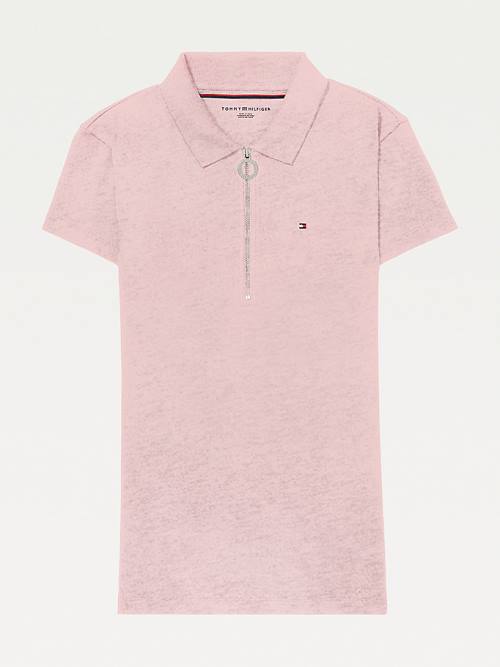 Tommy Hilfiger Adaptive Zipped Slim Fit Polo Yaka Tişört Kadın Pembe | TH138OXG