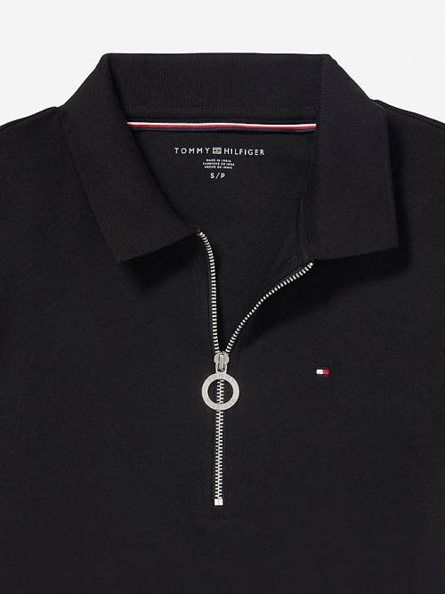 Tommy Hilfiger Adaptive Zipped Slim Fit Polo Yaka Tişört Kadın Siyah | TH704FCX