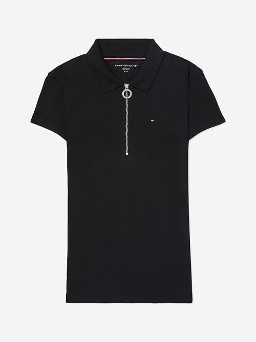 Tommy Hilfiger Adaptive Zipped Slim Fit Polo Yaka Tişört Kadın Siyah | TH704FCX