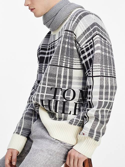 Tommy Hilfiger All-Over Check Oversized Jumper Kazak Erkek Beyaz | TH128LRX