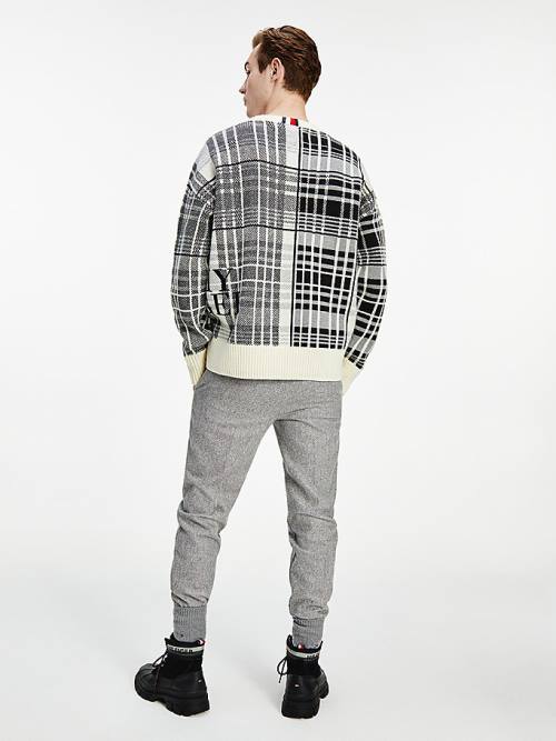 Tommy Hilfiger All-Over Check Oversized Jumper Kazak Erkek Beyaz | TH128LRX