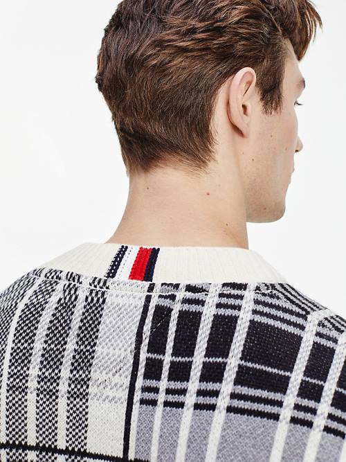 Tommy Hilfiger All-Over Check Oversized Jumper Kazak Erkek Beyaz | TH128LRX