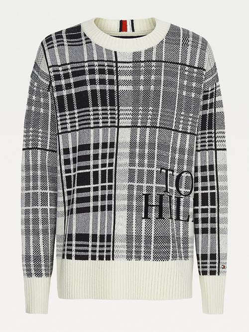 Tommy Hilfiger All-Over Check Oversized Jumper Kazak Erkek Beyaz | TH128LRX