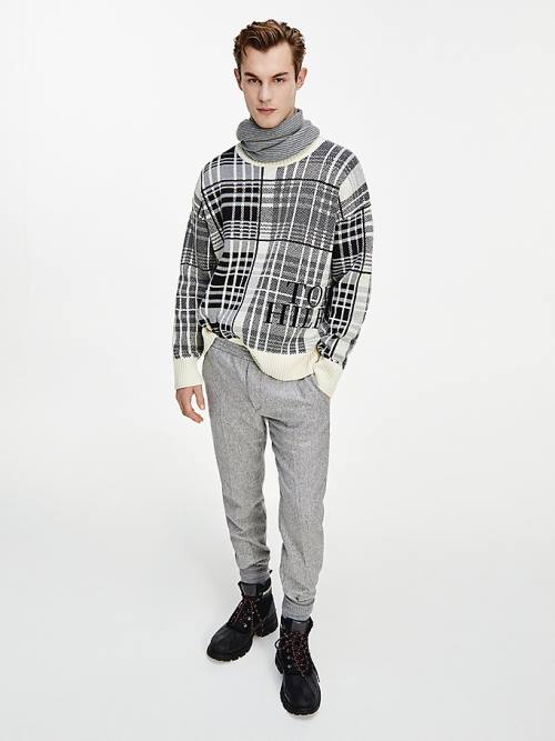 Tommy Hilfiger All-Over Check Oversized Jumper Kazak Erkek Beyaz | TH128LRX