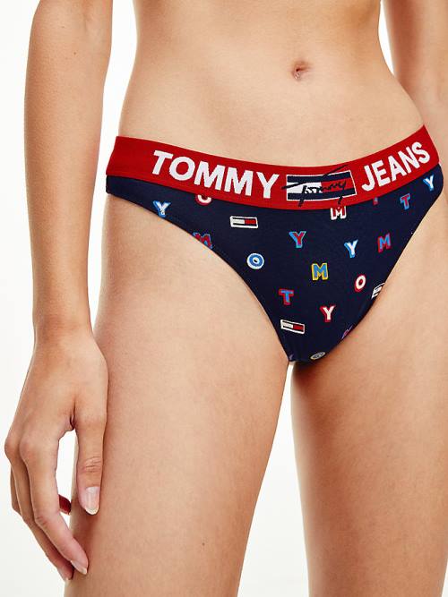 Tommy Hilfiger All-Over Logo Print Tanga İç Giyim Kadın Mavi | TH065VQI