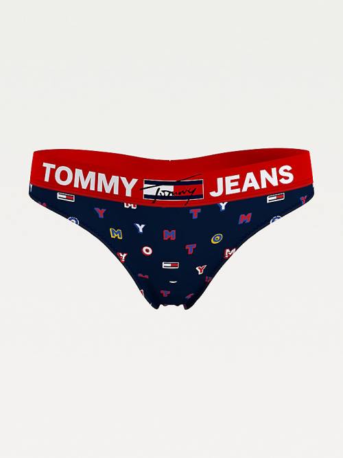 Tommy Hilfiger All-Over Logo Print Tanga İç Giyim Kadın Mavi | TH065VQI