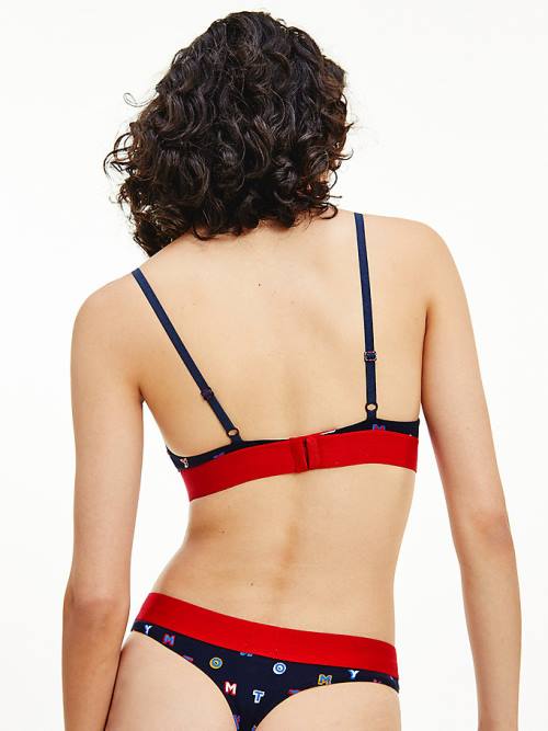 Tommy Hilfiger All-Over Logo Print Triangle Bra İç Giyim Kadın Mavi | TH203BHZ