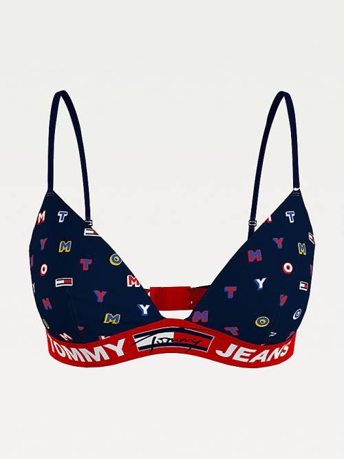 Tommy Hilfiger All-Over Logo Print Triangle Bra İç Giyim Kadın Mavi | TH203BHZ