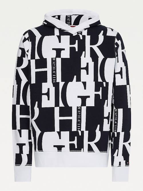 Tommy Hilfiger All-Over Text Print Kapüşonlu Sweatshirt Erkek Kırmızı | TH385YUP