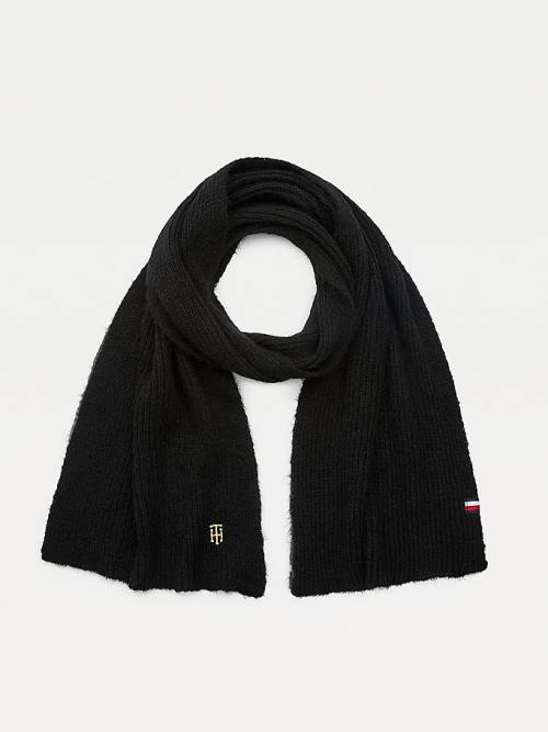 Tommy Hilfiger Alpaca Wool Blend Monogram Fular Kadın Siyah | TH246EQB