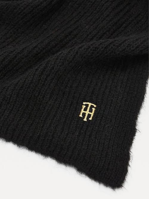 Tommy Hilfiger Alpaca Wool Blend Monogram Fular Kadın Siyah | TH246EQB