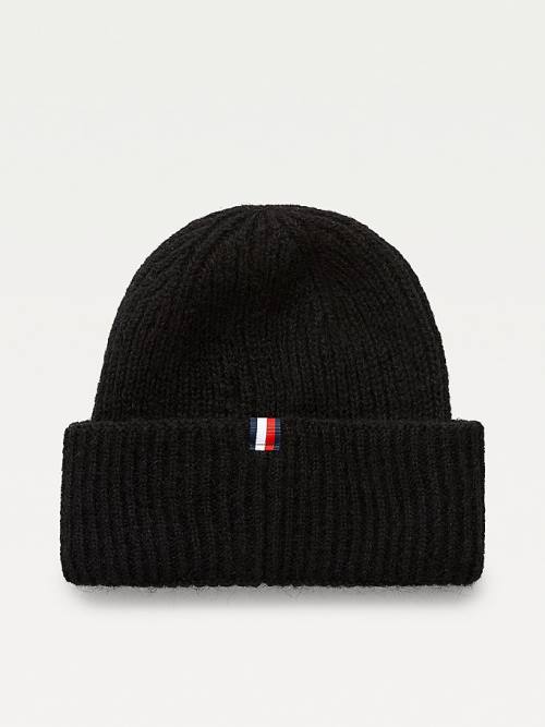 Tommy Hilfiger Alpaca Wool Blend Rib-Knit Beanie Şapka Kadın Siyah | TH192KWT