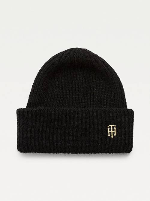 Tommy Hilfiger Alpaca Wool Blend Rib-Knit Beanie Şapka Kadın Siyah | TH192KWT