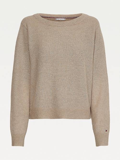 Tommy Hilfiger Alpaca Wool Geniş Neck Relaxed Jumper Kazak Kadın Bej Rengi | TH173INS