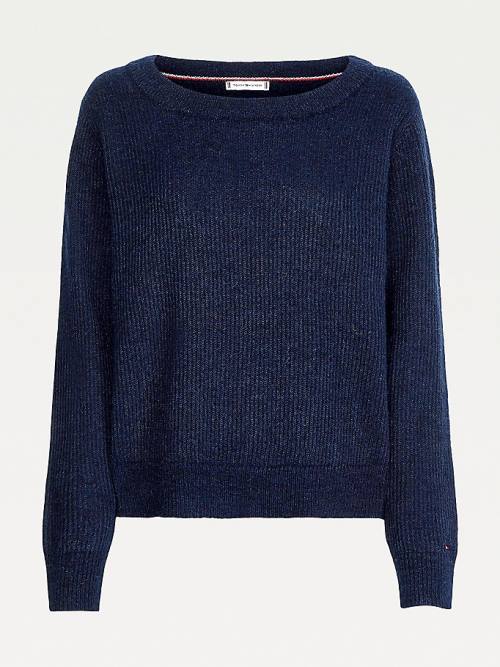 Tommy Hilfiger Alpaca Wool Geniş Neck Relaxed Jumper Kazak Kadın Mavi | TH805PBM