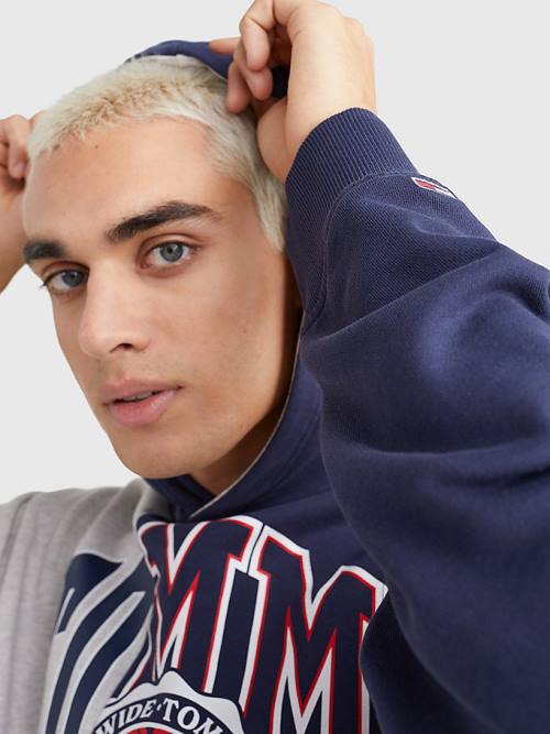 Tommy Hilfiger Archive Organic Pamuklu Logo Kapüşonlu Sweatshirt Erkek Mavi | TH073XNB