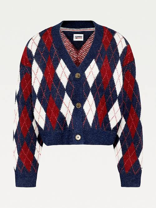 Tommy Hilfiger Argyle Cropped Cardigan Kazak Kadın Mavi | TH420RGM