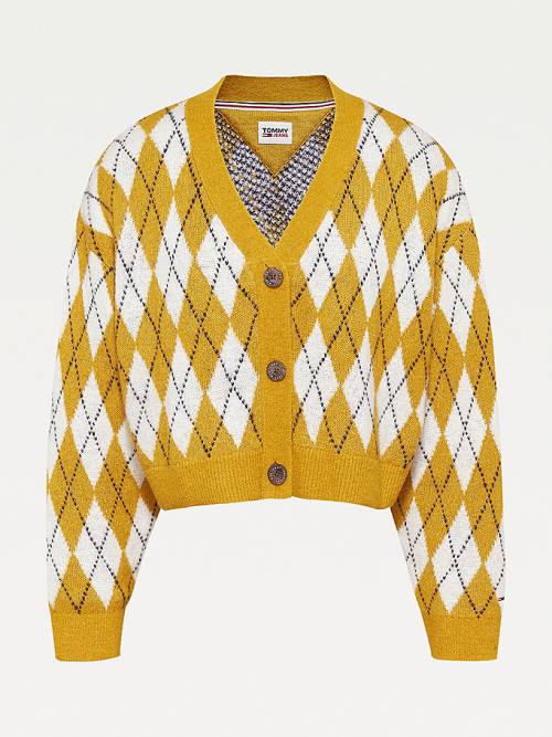 Tommy Hilfiger Argyle Cropped Cardigan Kazak Kadın Sarı | TH849QJC