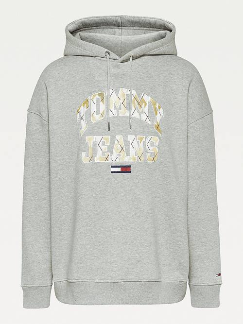 Tommy Hilfiger Argyle Oversized Fit Logo Kapüşonlu Sweatshirt Kadın Gri | TH108JCB