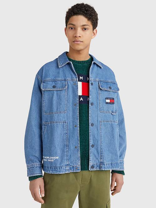 Tommy Hilfiger Back Logo Denim Shacket Gömlek Erkek Denim | TH281UHD