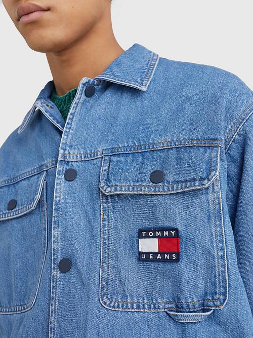 Tommy Hilfiger Back Logo Denim Shacket Gömlek Erkek Denim | TH281UHD