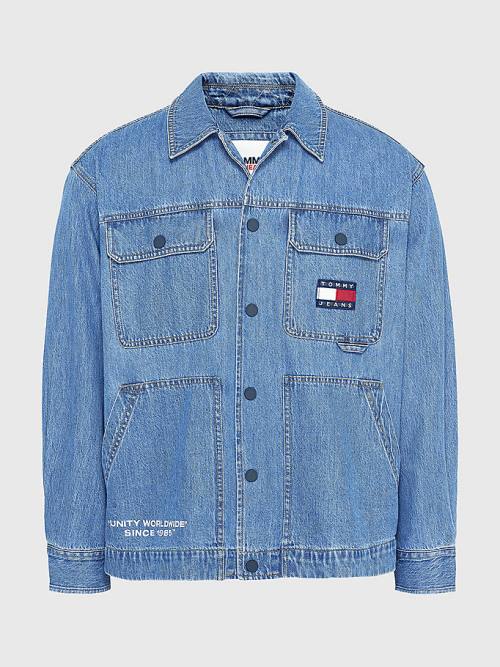 Tommy Hilfiger Back Logo Denim Shacket Gömlek Erkek Denim | TH281UHD