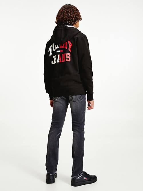 Tommy Hilfiger Back Logo Zip-Thru Sweatshirt Erkek Siyah | TH385TWR