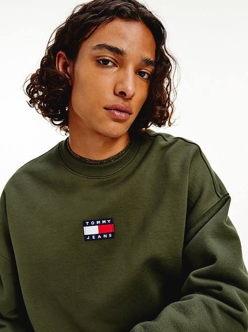 Tommy Hilfiger Badge Crew Neck Sweatshirt Erkek Yeşil | TH410BVL