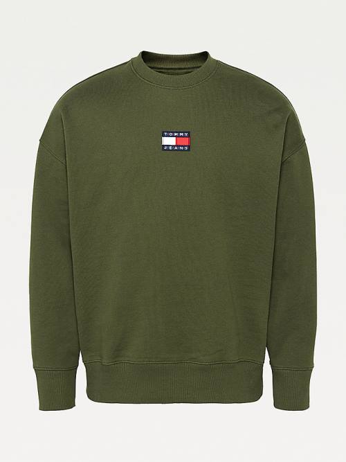 Tommy Hilfiger Badge Crew Neck Sweatshirt Erkek Yeşil | TH410BVL