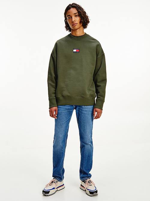 Tommy Hilfiger Badge Crew Neck Sweatshirt Erkek Yeşil | TH410BVL