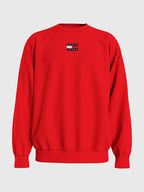 Tommy Hilfiger Badge Crew Neck Sweatshirt Erkek Kırmızı | TH423SAH