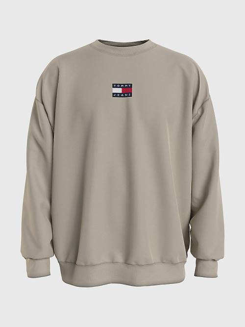 Tommy Hilfiger Badge Crew Neck Sweatshirt Erkek Bej Rengi | TH452JKQ