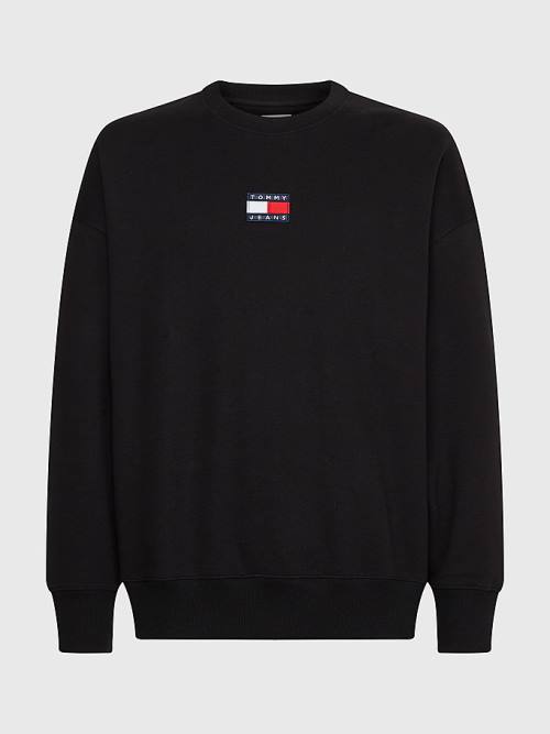 Tommy Hilfiger Badge Crew Neck Sweatshirt Erkek Siyah | TH701SCF