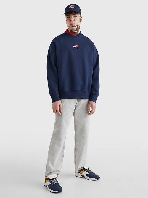 Tommy Hilfiger Badge Crew Neck Sweatshirt Erkek Mavi | TH890SFL