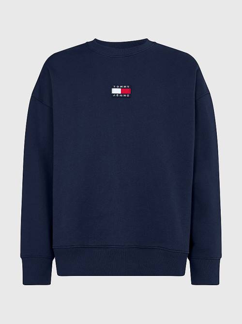 Tommy Hilfiger Badge Crew Neck Sweatshirt Erkek Mavi | TH890SFL