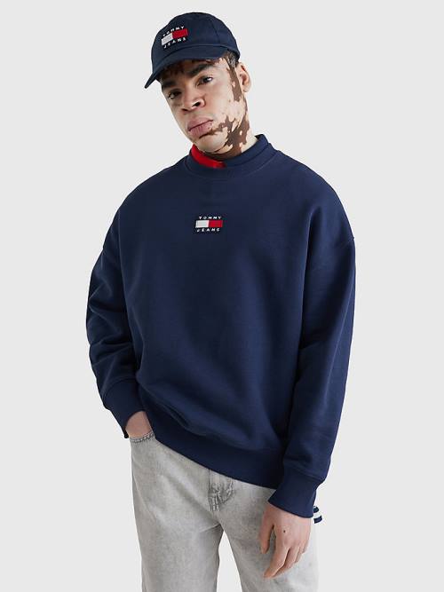 Tommy Hilfiger Badge Crew Neck Sweatshirt Erkek Mavi | TH890SFL