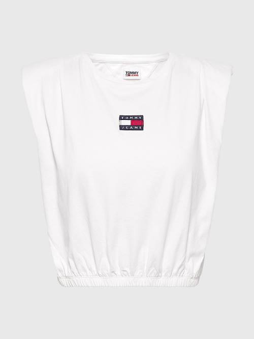 Tommy Hilfiger Badge Cropped Fit Tank Top Tişört Kadın Beyaz | TH326KHR