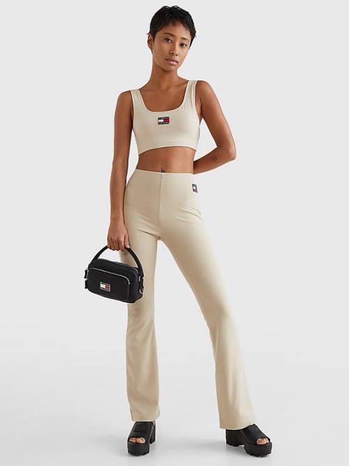 Tommy Hilfiger Badge Cropped Fit Tank Top Tişört Kadın Bej Rengi | TH970OVP