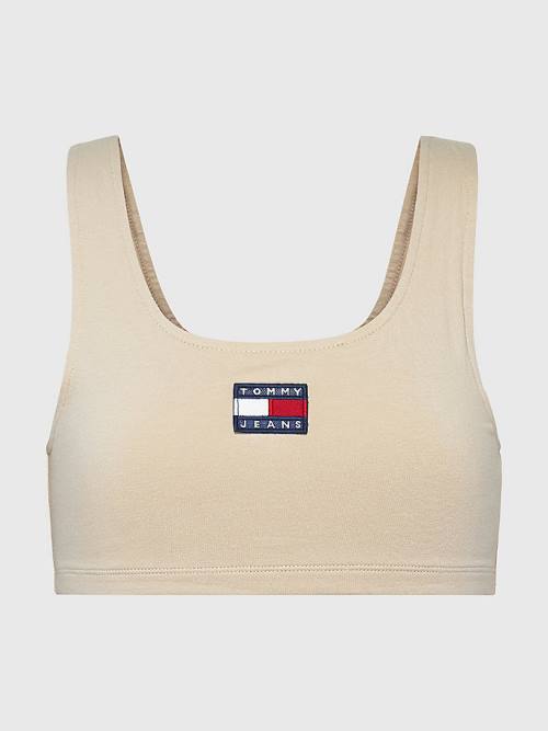 Tommy Hilfiger Badge Cropped Fit Tank Top Tişört Kadın Bej Rengi | TH970OVP